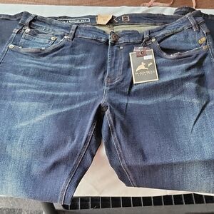 40x33 Men's Black Bull Blue Denim Jeans Low Waist Regular Fit Stretch